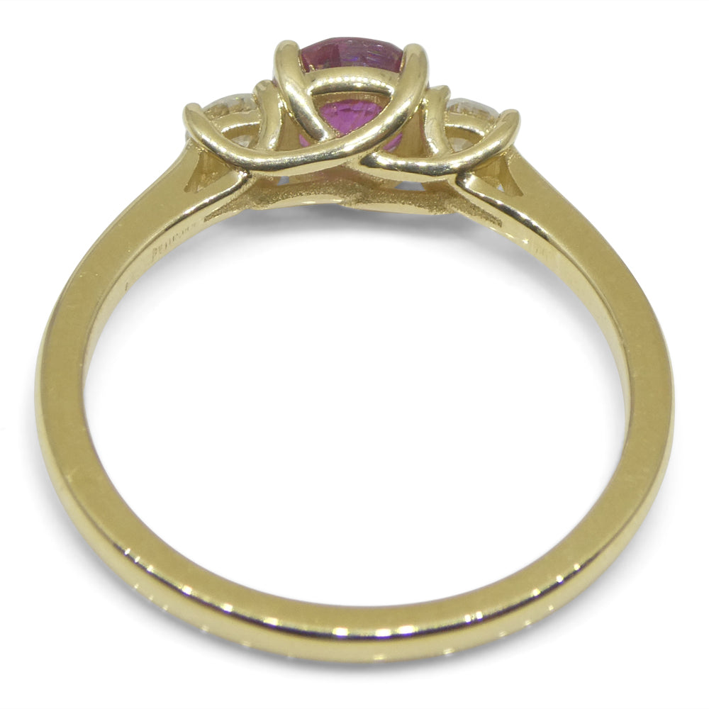 0.96ct Round Red Ruby, Diamond Engagement Ring set in 14k Yellow Gold