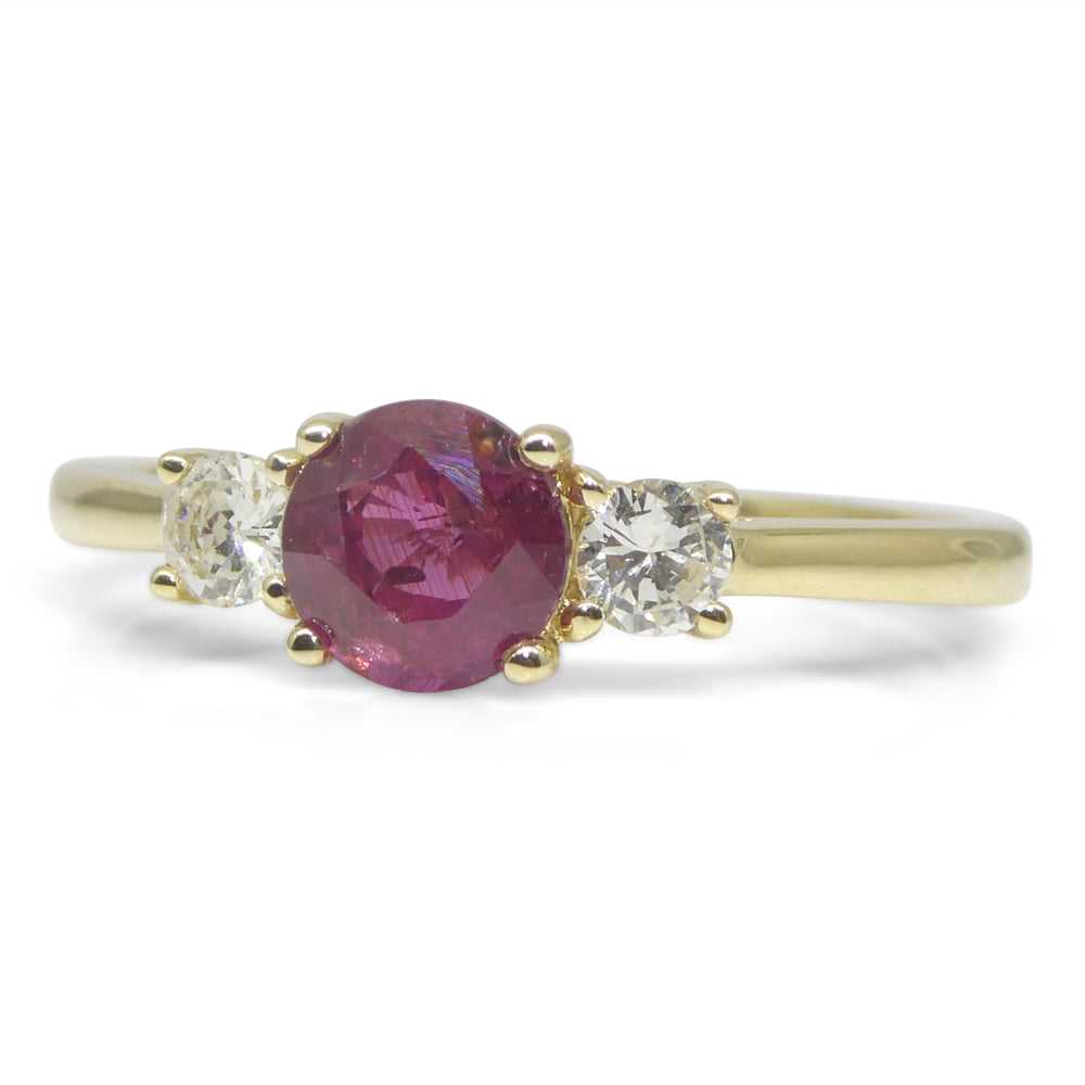 0.96ct Round Red Ruby, Diamond Engagement Ring set in 14k Yellow Gold