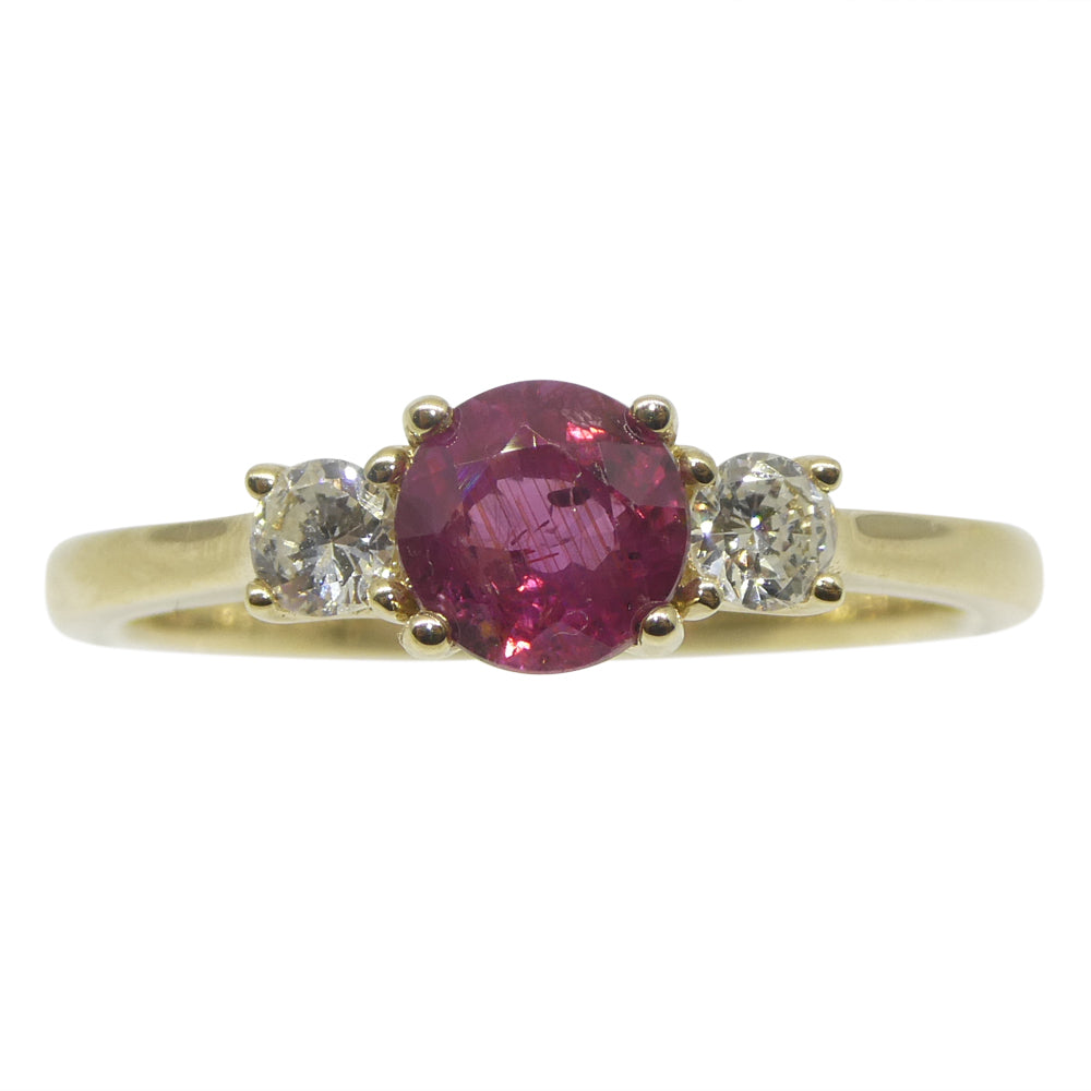 0.96ct Round Red Ruby, Diamond Engagement Ring set in 14k Yellow Gold