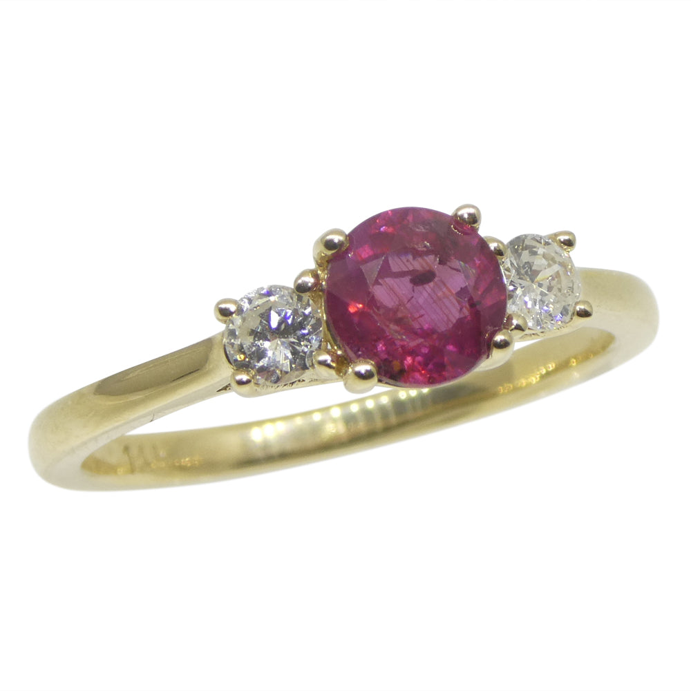 0.96ct Round Red Ruby, Diamond Engagement Ring set in 14k Yellow Gold