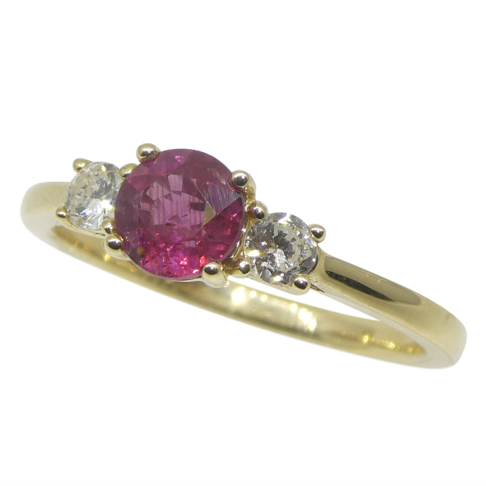 0.96ct Round Red Ruby, Diamond Engagement Ring set in 14k Yellow Gold