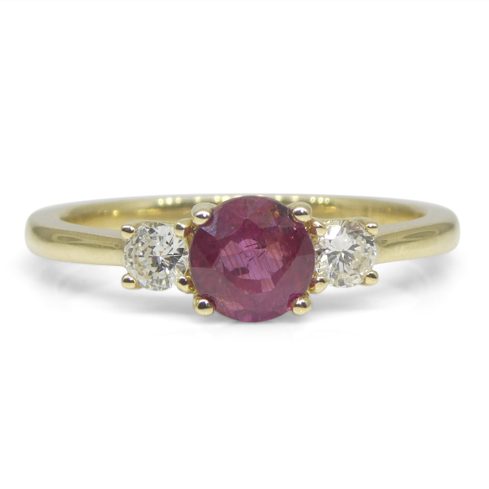 0.96ct Round Red Ruby, Diamond Engagement Ring set in 14k Yellow Gold