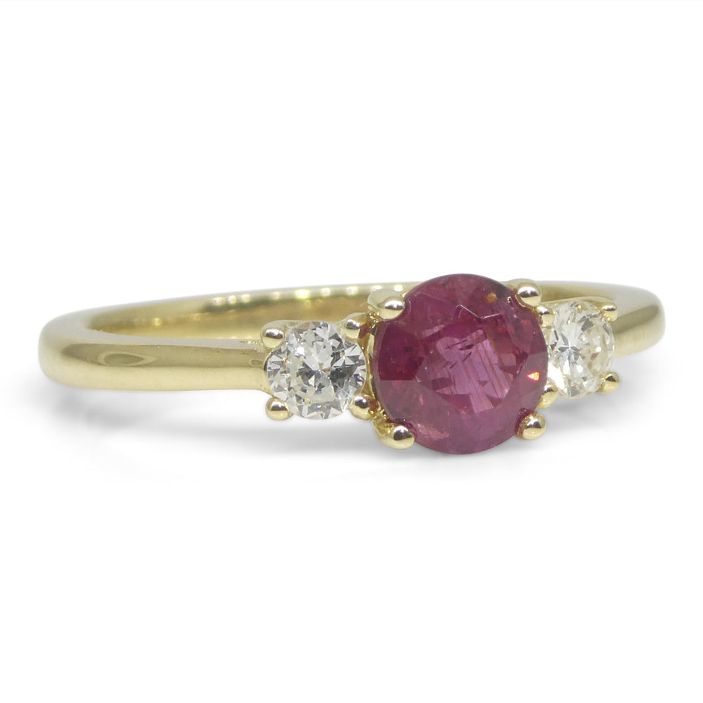 0.96ct Round Red Ruby, Diamond Engagement Ring set in 14k Yellow Gold