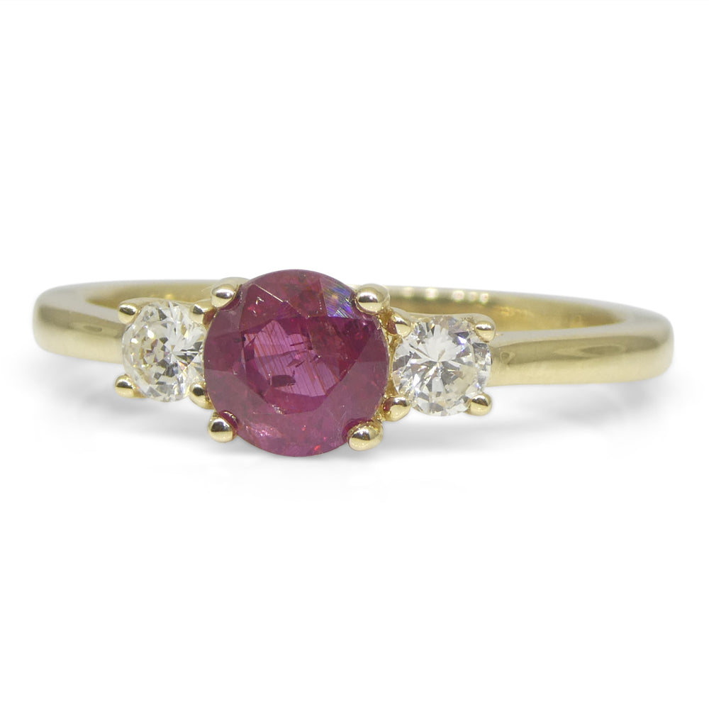 0.96ct Round Red Ruby, Diamond Engagement Ring set in 14k Yellow Gold