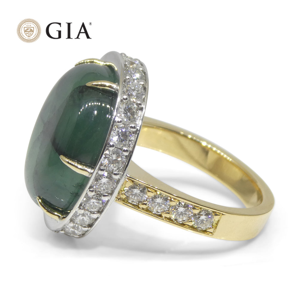 16.51ct Trapiche Green Emerald (F1), Diamond Statement Ring set in 18k White/Yellow Gold, GIA Certified Colombia - Skyjems Wholesale Gemstones
