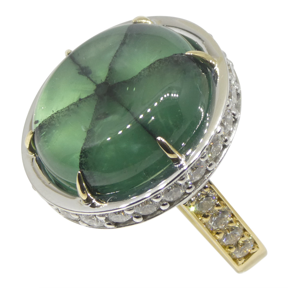 16.51ct Trapiche Green Emerald (F1), Diamond Statement Ring set in 18k White/Yellow Gold, GIA Certified Colombia