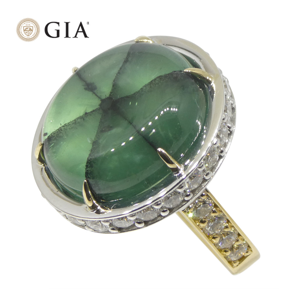 16.51ct Trapiche Green Emerald (F1), Diamond Statement Ring set in 18k White/Yellow Gold, GIA Certified Colombia - Skyjems Wholesale Gemstones