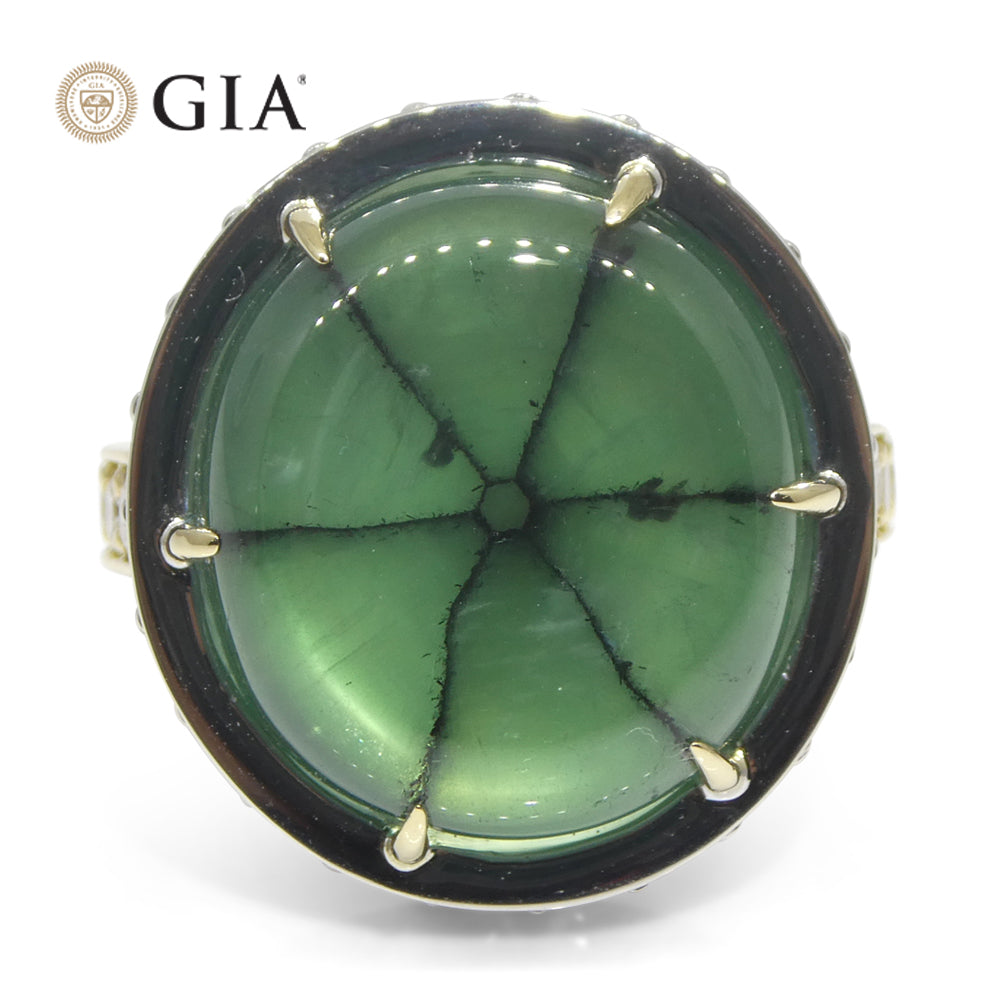 16.51ct Trapiche Green Emerald (F1), Diamond Statement Ring set in 18k White/Yellow Gold, GIA Certified Colombia - Skyjems Wholesale Gemstones