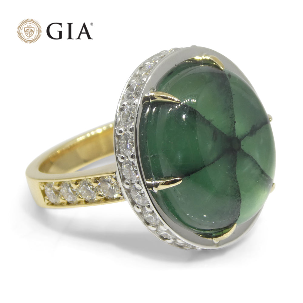 16.51ct Trapiche Green Emerald (F1), Diamond Statement Ring set in 18k White/Yellow Gold, GIA Certified Colombia