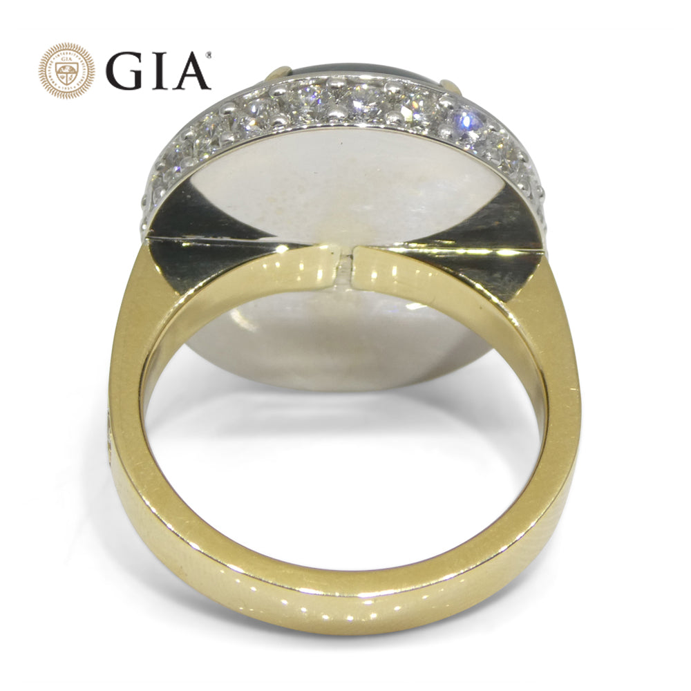 16.51ct Trapiche Green Emerald (F1), Diamond Statement Ring set in 18k White/Yellow Gold, GIA Certified Colombia - Skyjems Wholesale Gemstones
