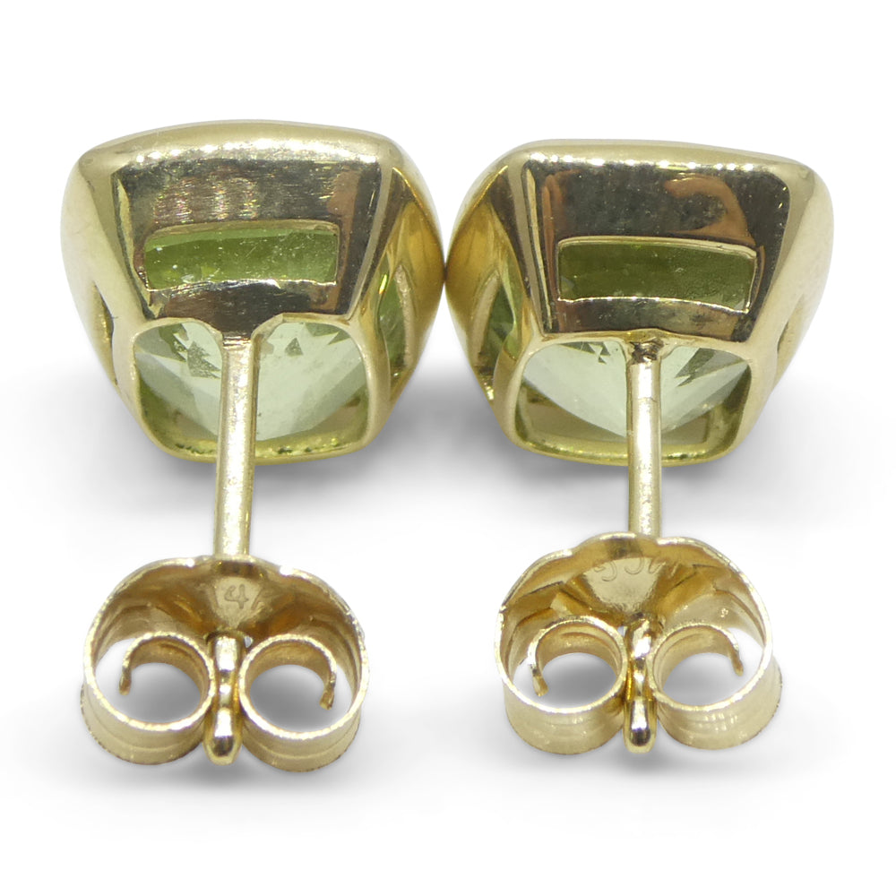 5.37ct Pair Cushion Green Merelani Mint Tsavorite Garnet Stud Earrings set in 14k Yellow Gold