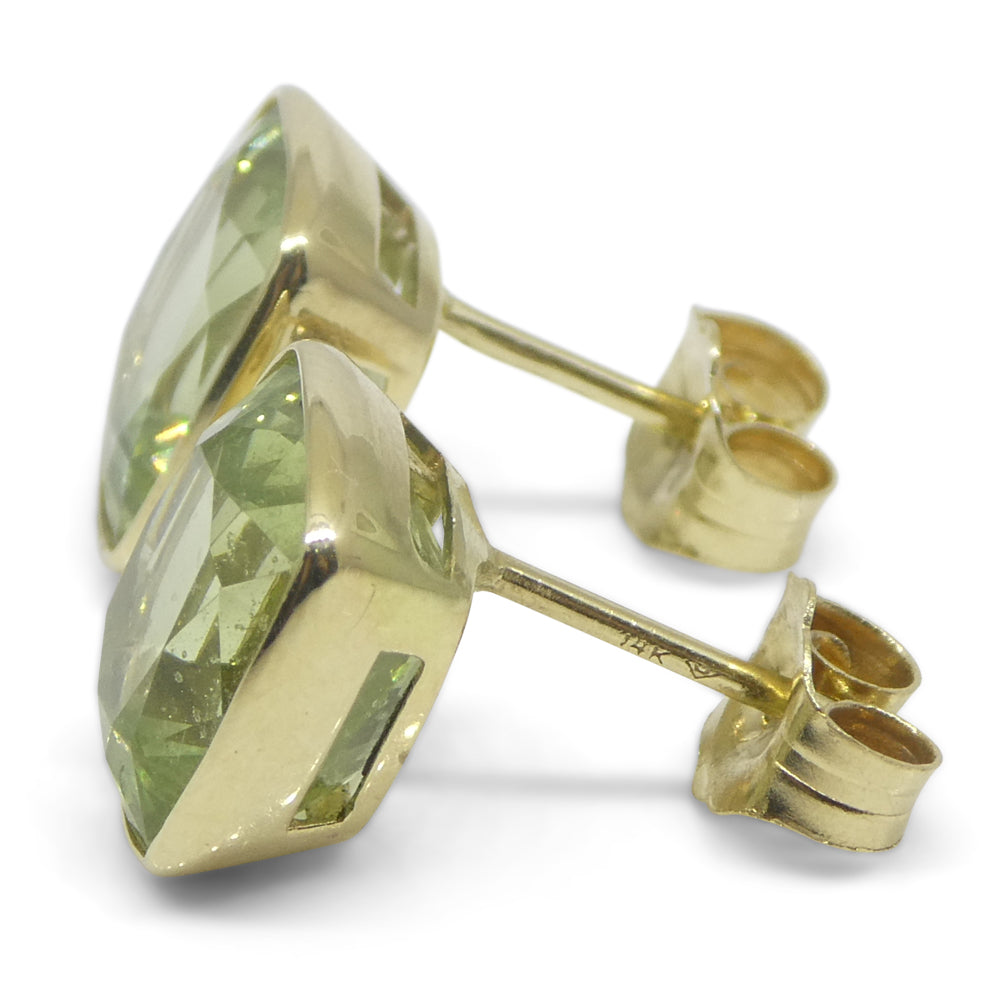 5.37ct Pair Cushion Green Merelani Mint Tsavorite Garnet Stud Earrings set in 14k Yellow Gold