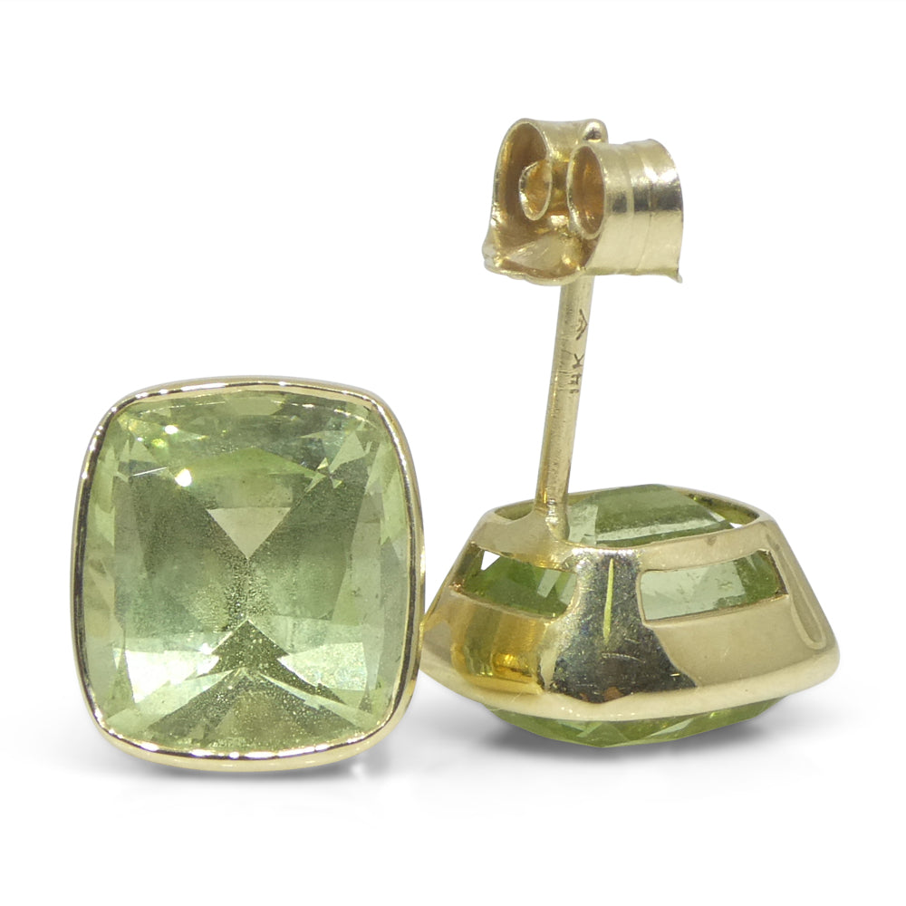 5.37ct Pair Cushion Green Merelani Mint Tsavorite Garnet Stud Earrings set in 14k Yellow Gold