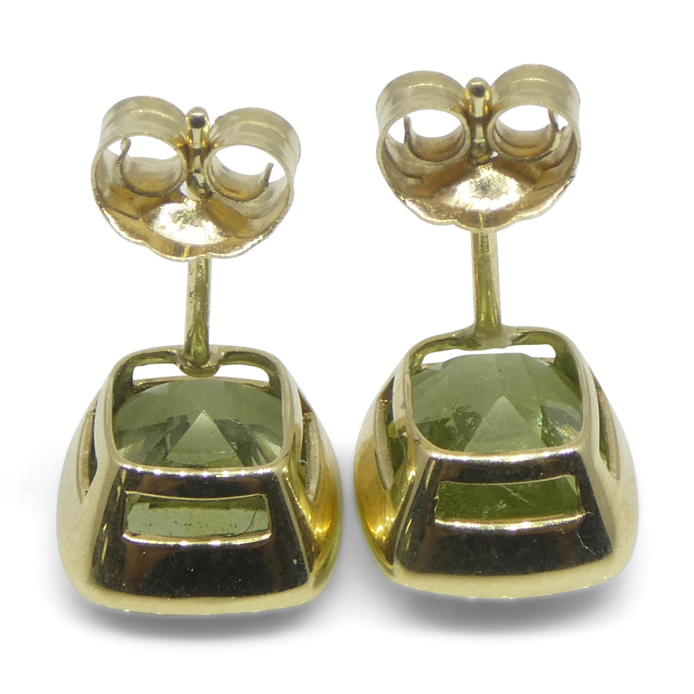 5.37ct Pair Cushion Green Merelani Mint Tsavorite Garnet Stud Earrings set in 14k Yellow Gold