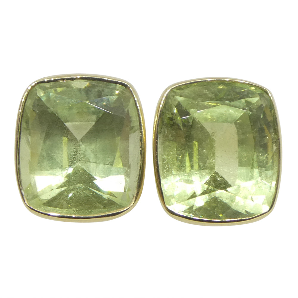 5.37ct Pair Cushion Green Merelani Mint Tsavorite Garnet Stud Earrings set in 14k Yellow Gold