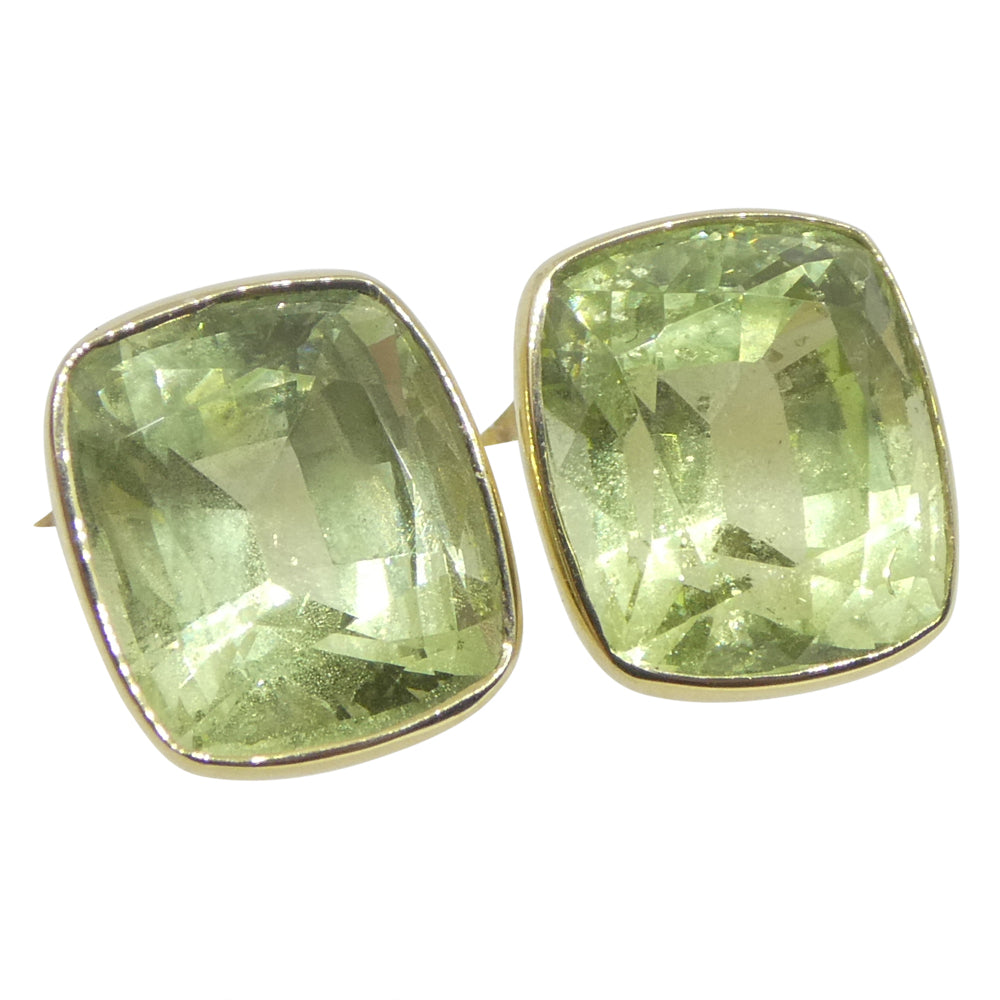 5.37ct Pair Cushion Green Merelani Mint Tsavorite Garnet Stud Earrings set in 14k Yellow Gold