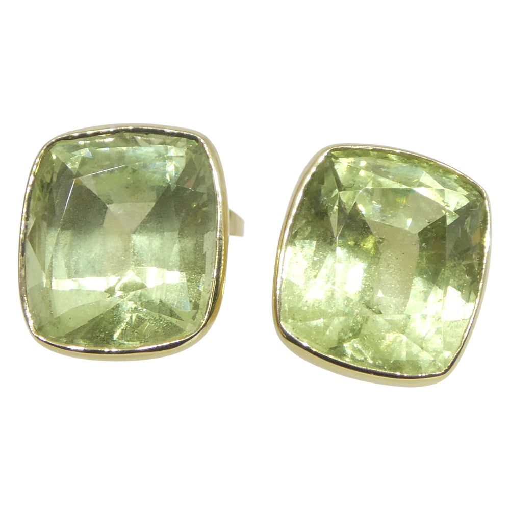 5.37ct Pair Cushion Green Merelani Mint Tsavorite Garnet Stud Earrings set in 14k Yellow Gold