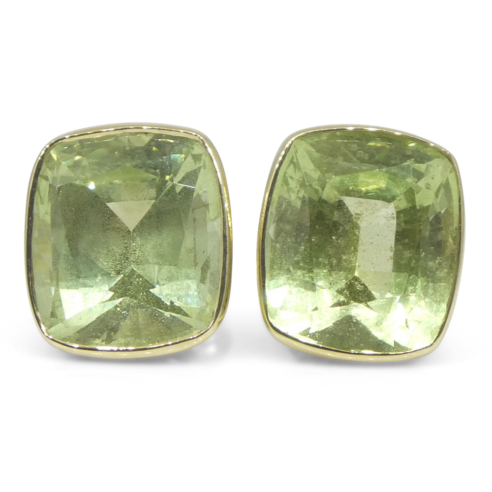 5.37ct Pair Cushion Green Merelani Mint Tsavorite Garnet Stud Earrings set in 14k Yellow Gold