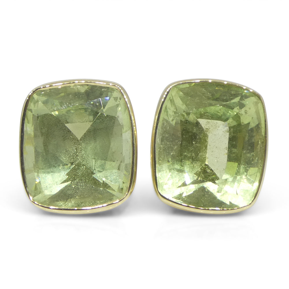 5.37ct Pair Cushion Green Merelani Mint Tsavorite Garnet Stud Earrings set in 14k Yellow Gold