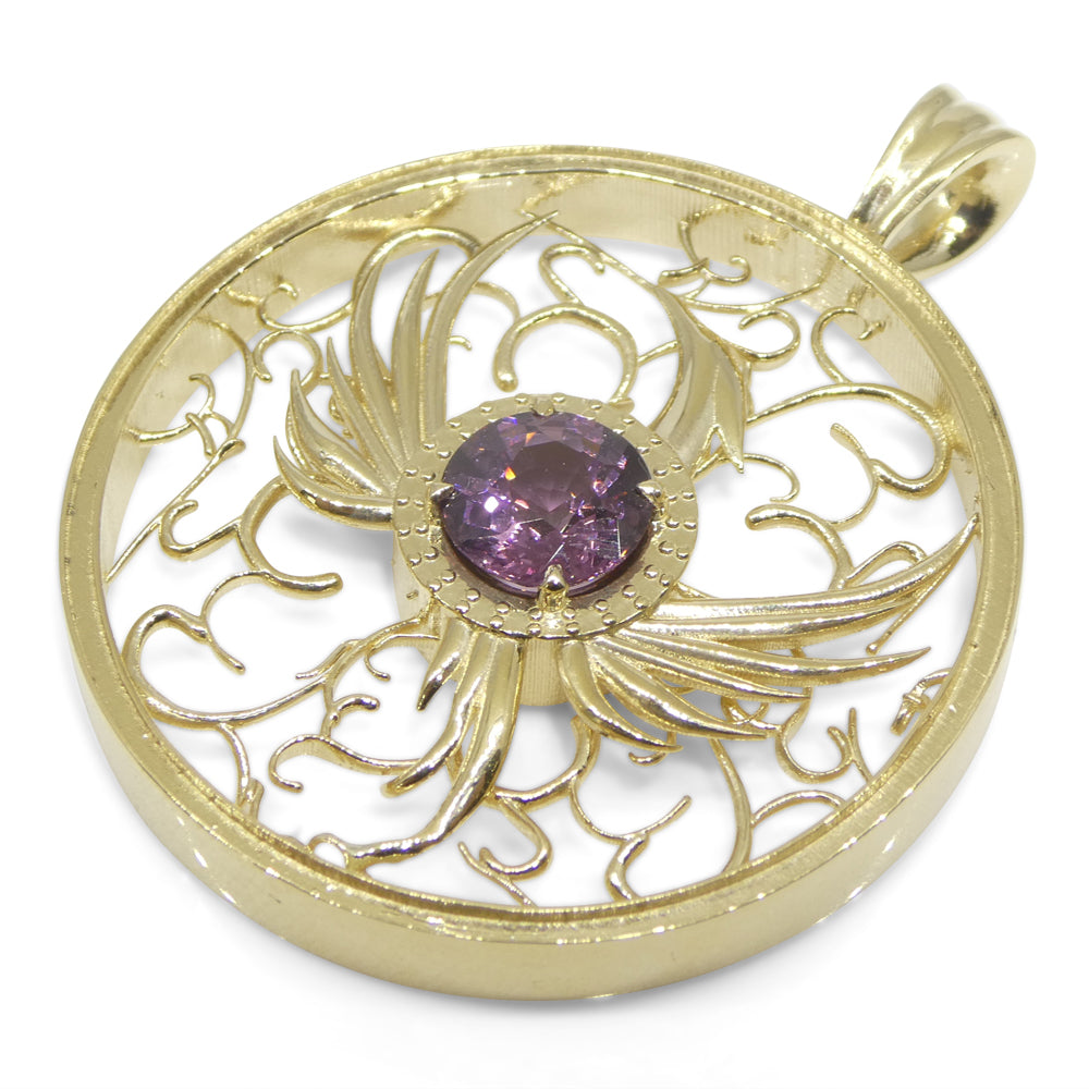 1.33ct Round Purple Spinel Phoenix Pendant set in 14k Yellow Gold, designed by Elie Aoun