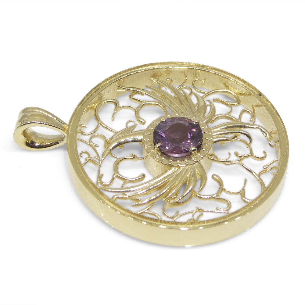 1.33ct Round Purple Spinel Phoenix Pendant set in 14k Yellow Gold, designed by Elie Aoun