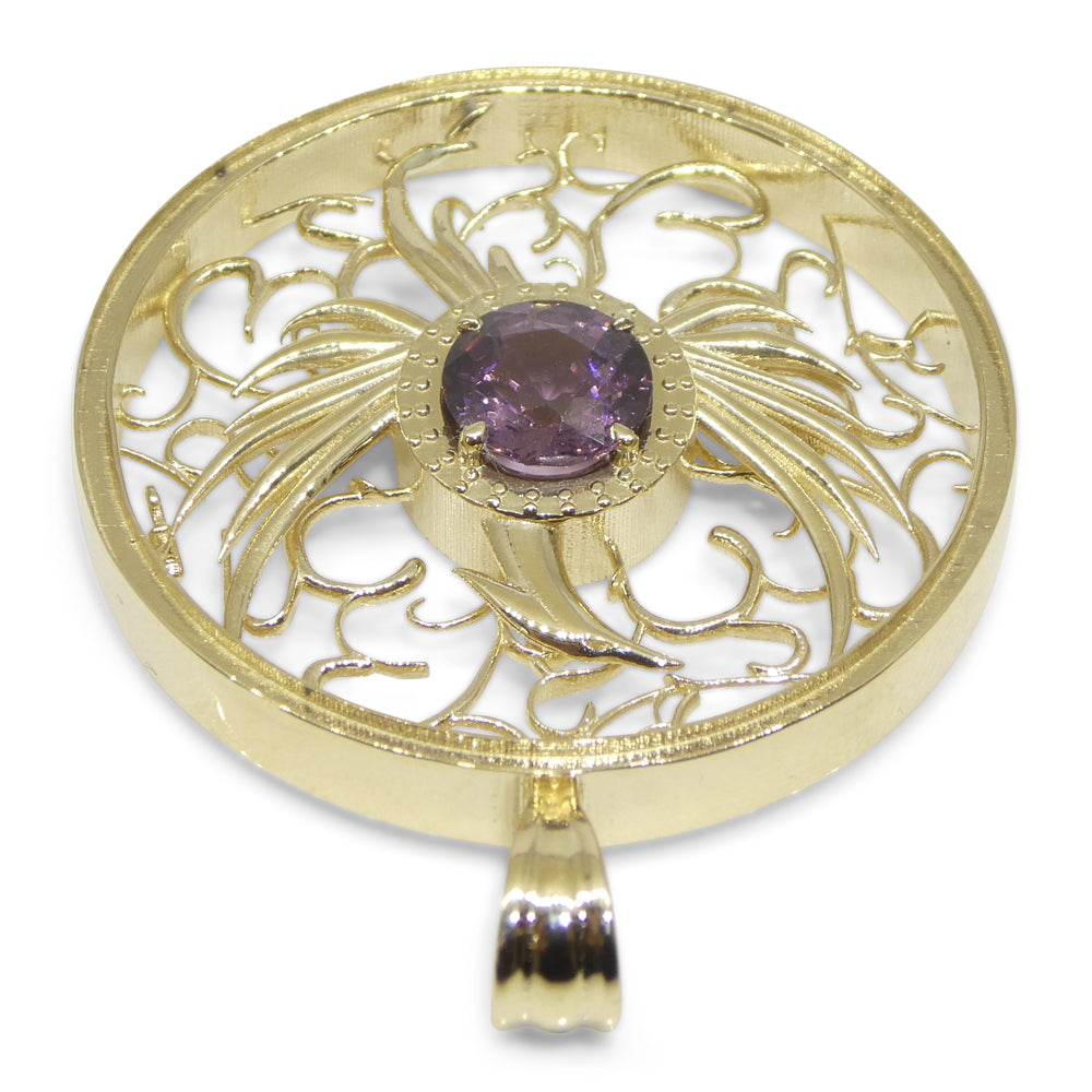 1.33ct Round Purple Spinel Phoenix Pendant set in 14k Yellow Gold, designed by Elie Aoun