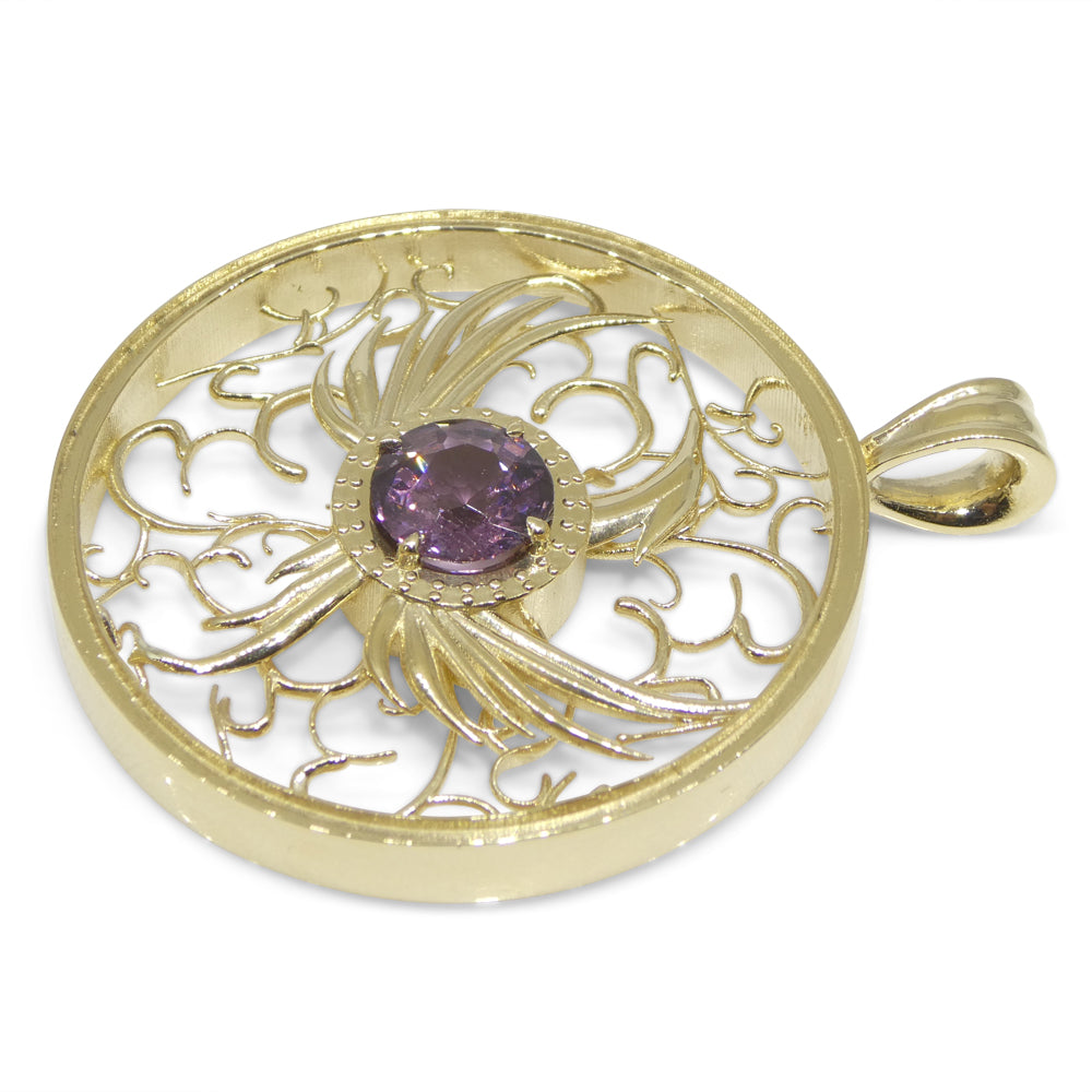 1.33ct Round Purple Spinel Phoenix Pendant set in 14k Yellow Gold, designed by Elie Aoun