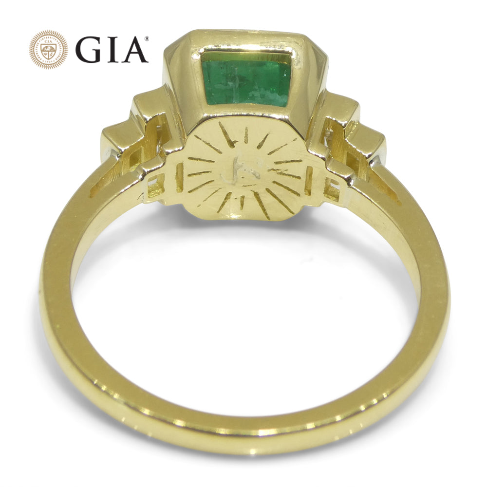 2.49ct Green Emerald, Diamond Ring set in 18k Yellow Gold, GIA Certified Zambian - Skyjems Wholesale Gemstones