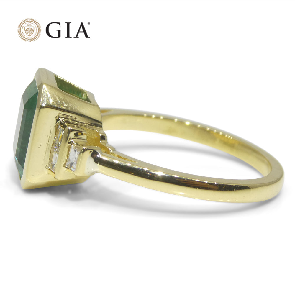2.49ct Green Emerald, Diamond Ring set in 18k Yellow Gold, GIA Certified Zambian - Skyjems Wholesale Gemstones