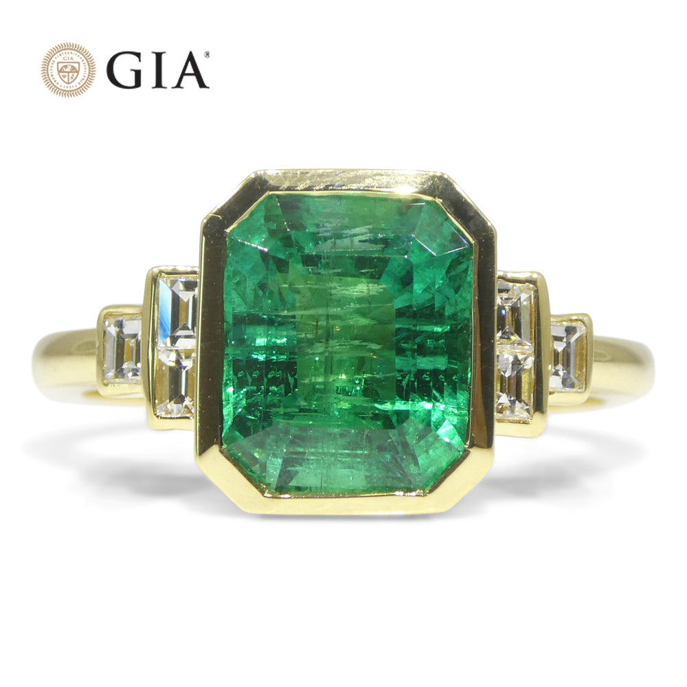 2.49ct Green Emerald, Diamond Ring set in 18k Yellow Gold, GIA Certified Zambian - Skyjems Wholesale Gemstones
