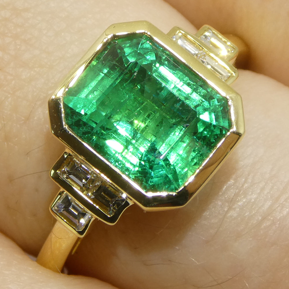 2.49ct Green Emerald, Diamond Ring set in 18k Yellow Gold, GIA Certified Zambian - Skyjems Wholesale Gemstones