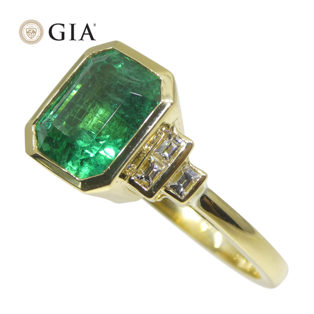 2.49ct Green Emerald, Diamond Ring set in 18k Yellow Gold, GIA Certified Zambian - Skyjems Wholesale Gemstones