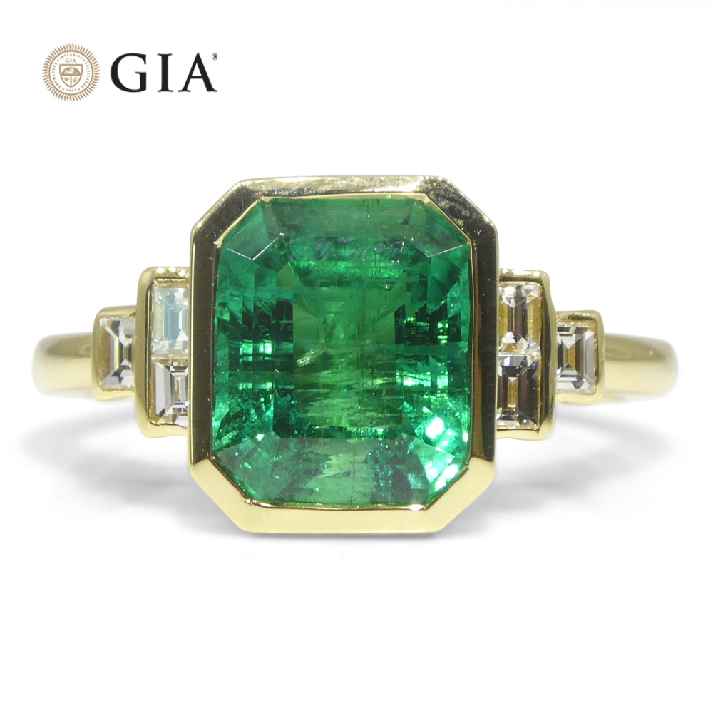 2.49ct Green Emerald, Diamond Ring set in 18k Yellow Gold, GIA Certified Zambian - Skyjems Wholesale Gemstones