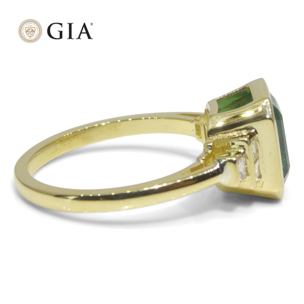 2.49ct Green Emerald, Diamond Ring set in 18k Yellow Gold, GIA Certified Zambian - Skyjems Wholesale Gemstones