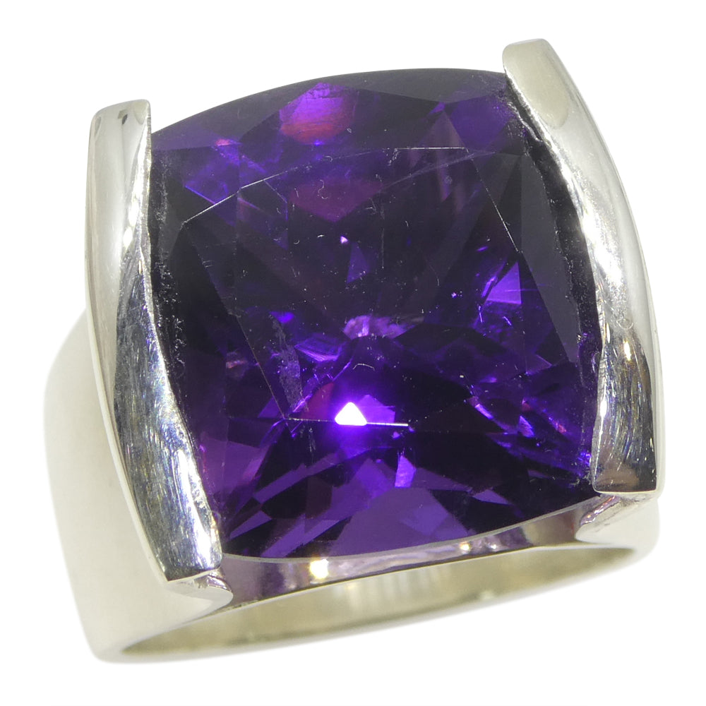 19.53ct Cushion Purple Amethyst Statement Ring set in Sterling Silver - Skyjems Wholesale Gemstones