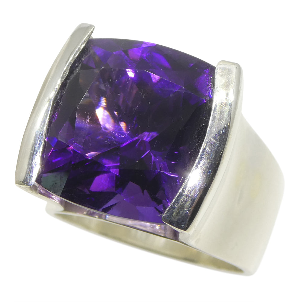 19.53ct Cushion Purple Amethyst Statement Ring set in Sterling Silver - Skyjems Wholesale Gemstones