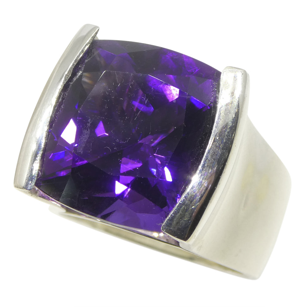 19.53ct Cushion Purple Amethyst Statement Ring set in Sterling Silver - Skyjems Wholesale Gemstones