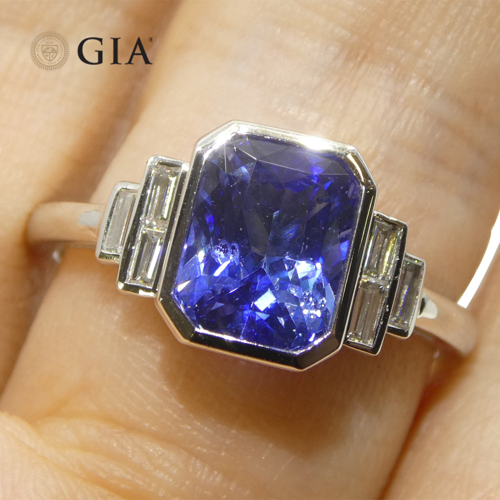 2.54ct Blue Sapphire, Diamond Ring set in 18k White Gold, GIA Certified Sri Lanka - Skyjems Wholesale Gemstones