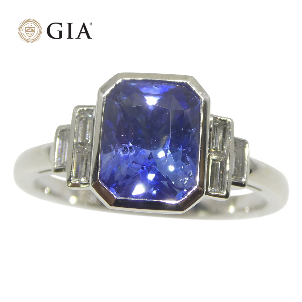 2.54ct Blue Sapphire, Diamond Ring set in 18k White Gold, GIA Certified Sri Lanka - Skyjems Wholesale Gemstones
