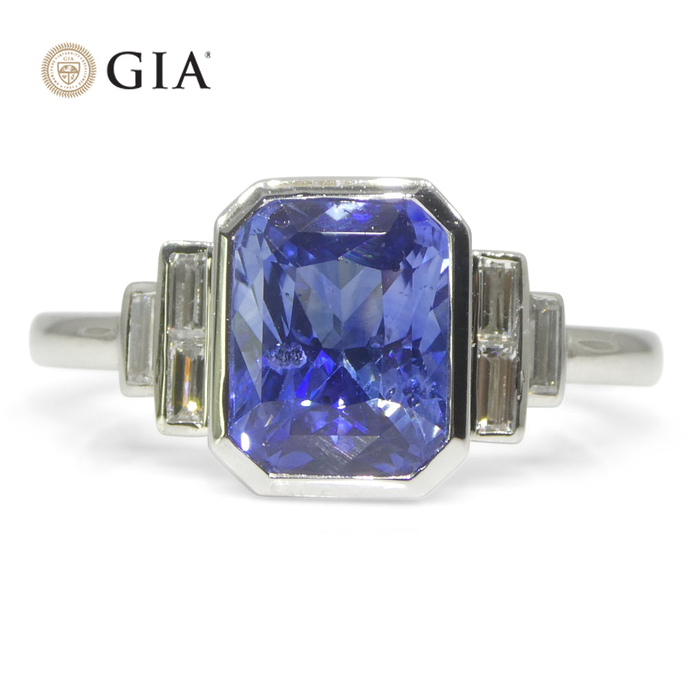 2.54ct Blue Sapphire, Diamond Ring set in 18k White Gold, GIA Certified Sri Lanka - Skyjems Wholesale Gemstones