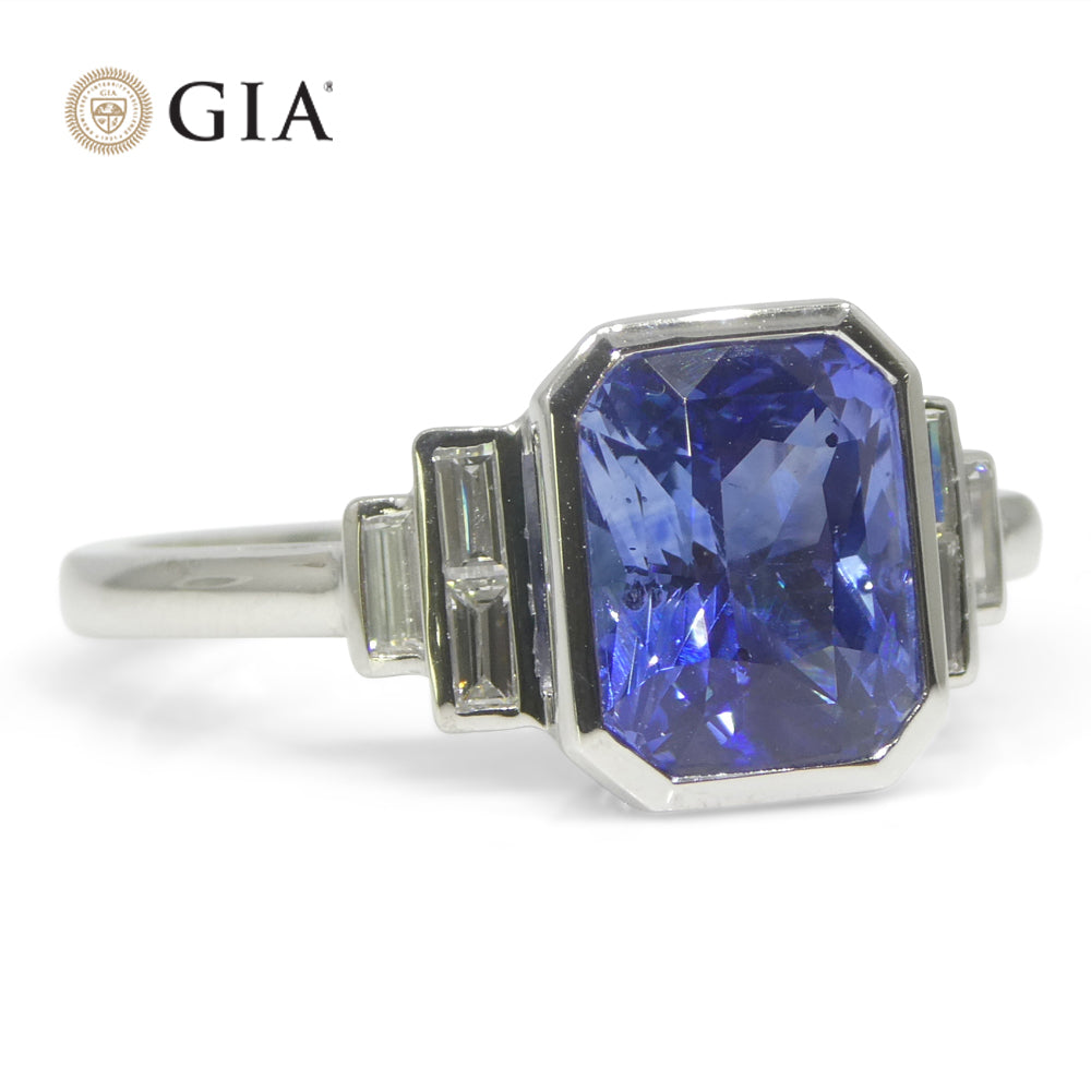 2.54ct Blue Sapphire, Diamond Ring set in 18k White Gold, GIA Certified Sri Lanka - Skyjems Wholesale Gemstones