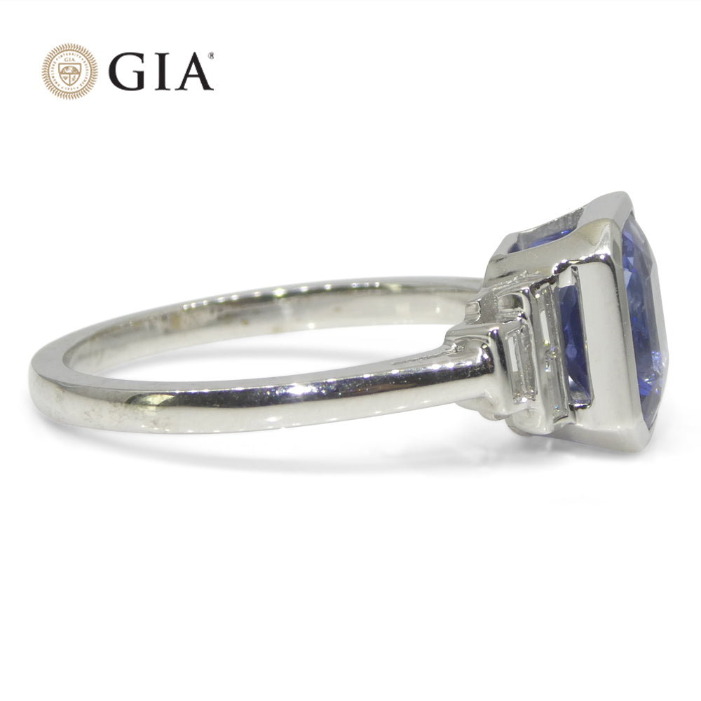 2.54ct Blue Sapphire, Diamond Ring set in 18k White Gold, GIA Certified Sri Lanka - Skyjems Wholesale Gemstones