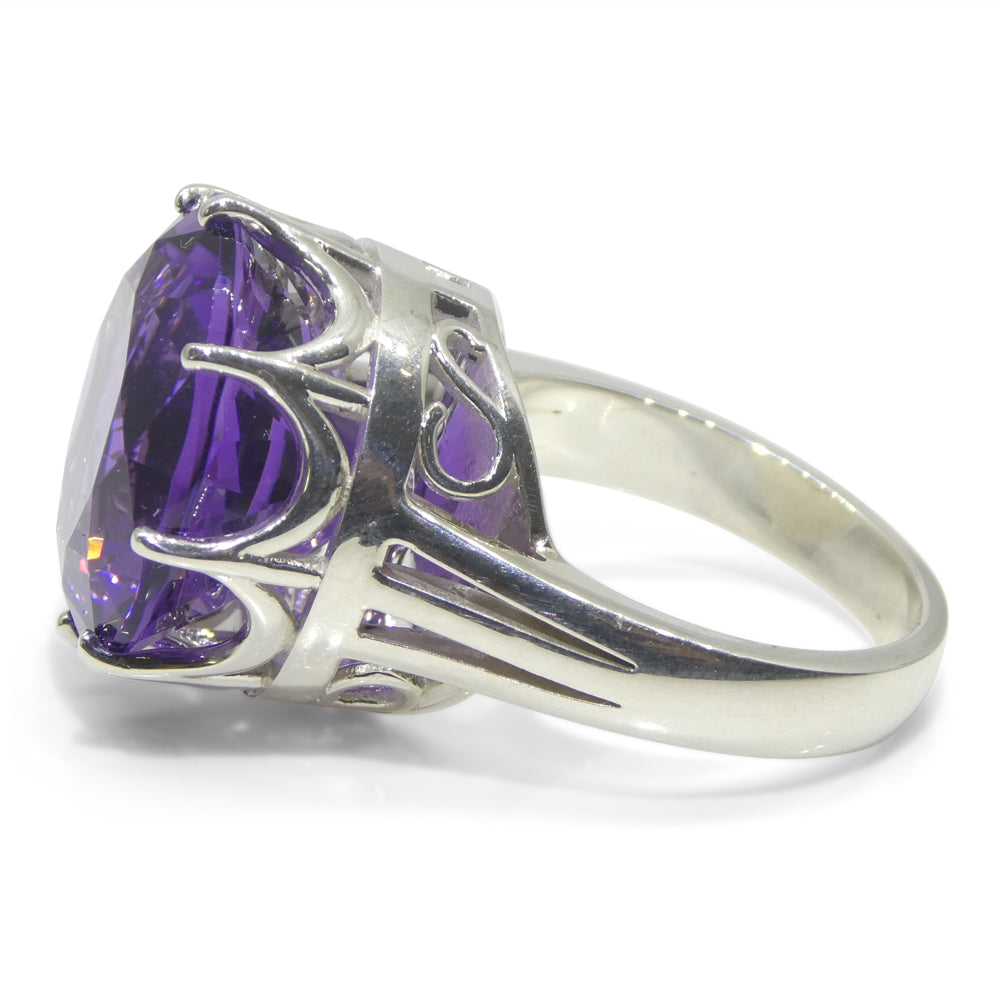 20.62ct Round Purple Amethyst Statement Crown Ring set in Sterling Silver - Skyjems Wholesale Gemstones