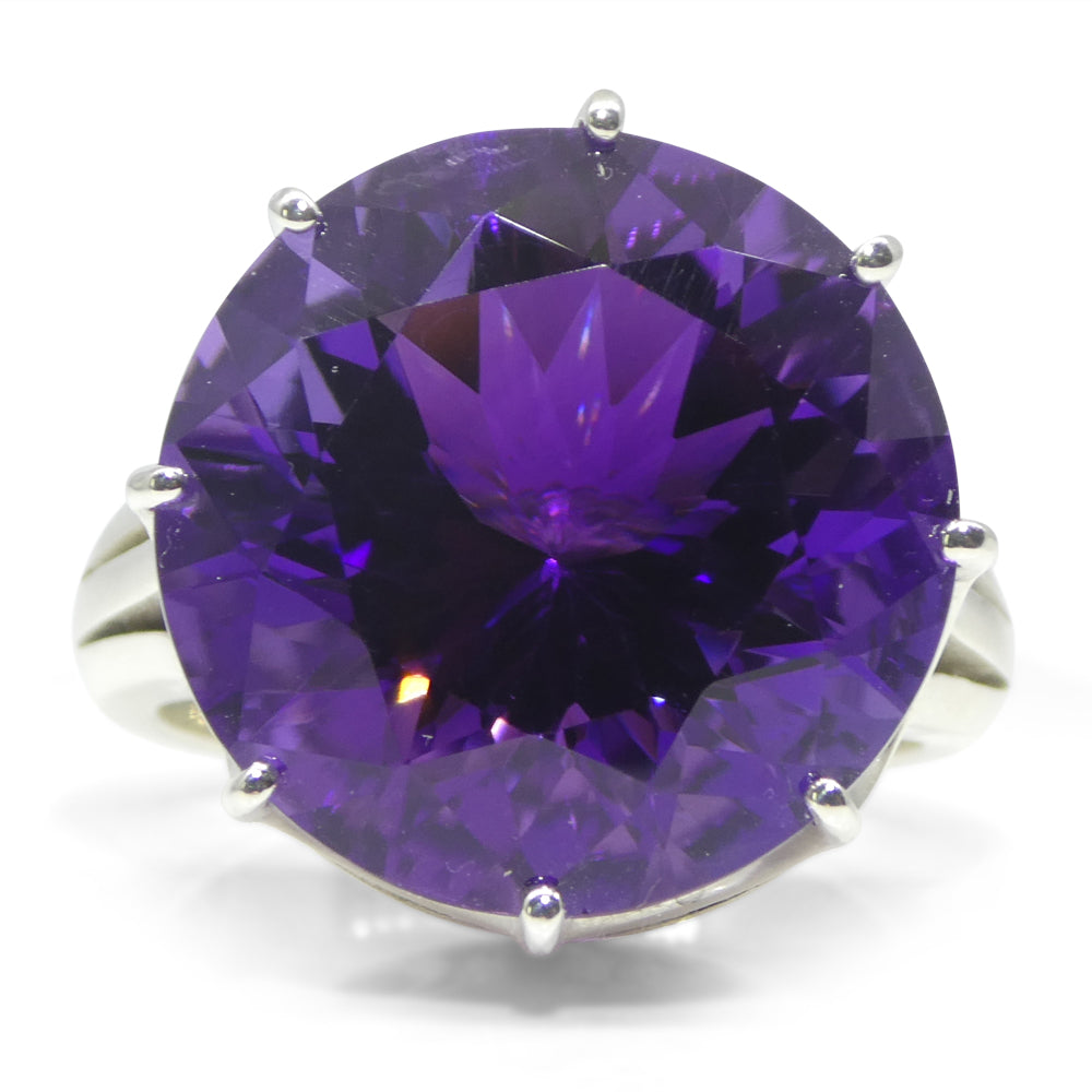 20.62ct Round Purple Amethyst Statement Crown Ring set in Sterling Silver - Skyjems Wholesale Gemstones