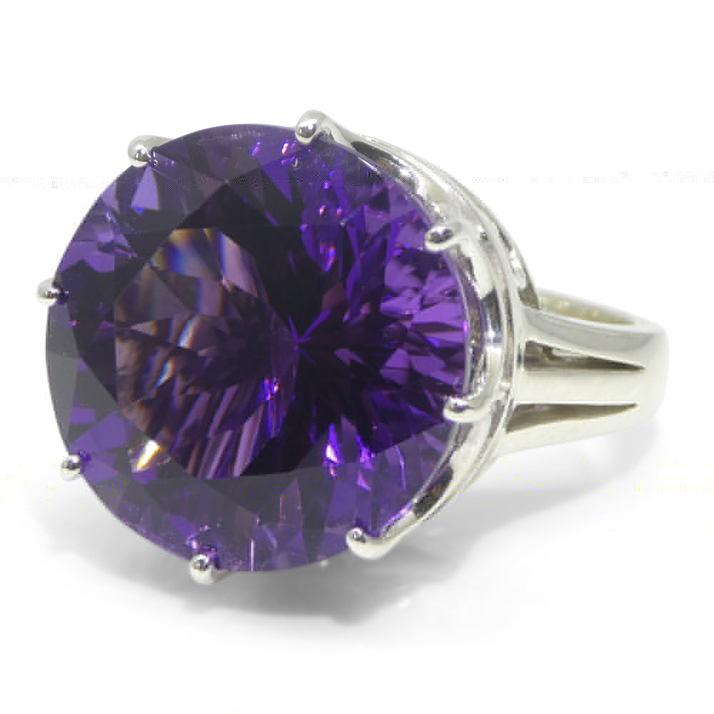 20.62ct Round Purple Amethyst Statement Crown Ring set in Sterling Silver - Skyjems Wholesale Gemstones