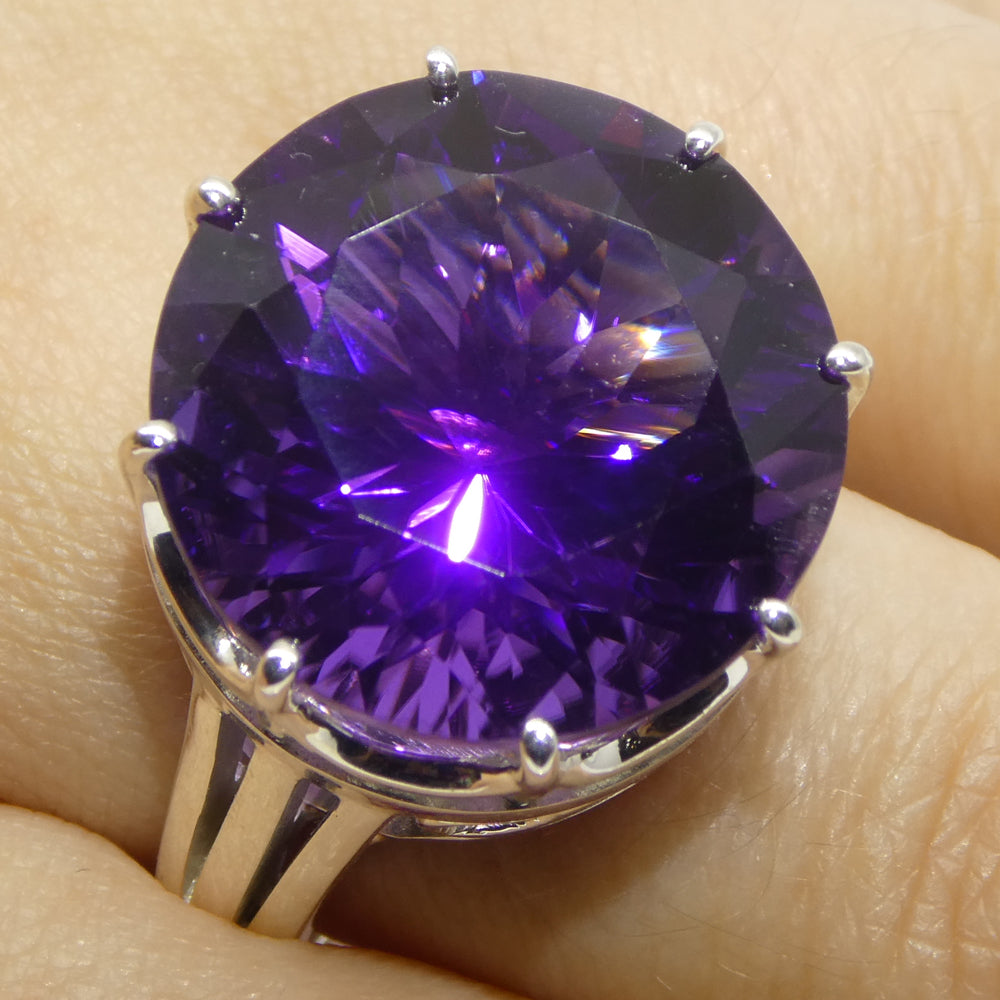20.62ct Round Purple Amethyst Statement Crown Ring set in Sterling Silver - Skyjems Wholesale Gemstones