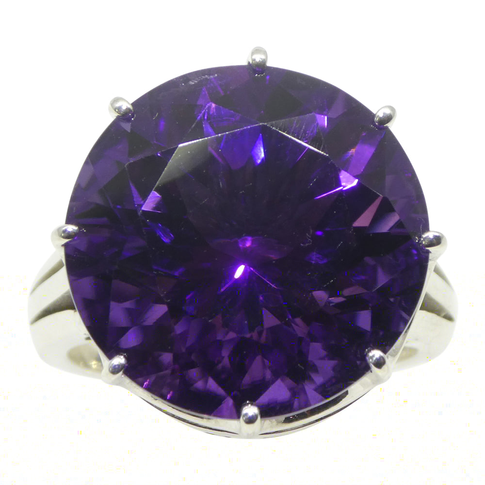 20.62ct Round Purple Amethyst Statement Crown Ring set in Sterling Silver - Skyjems Wholesale Gemstones