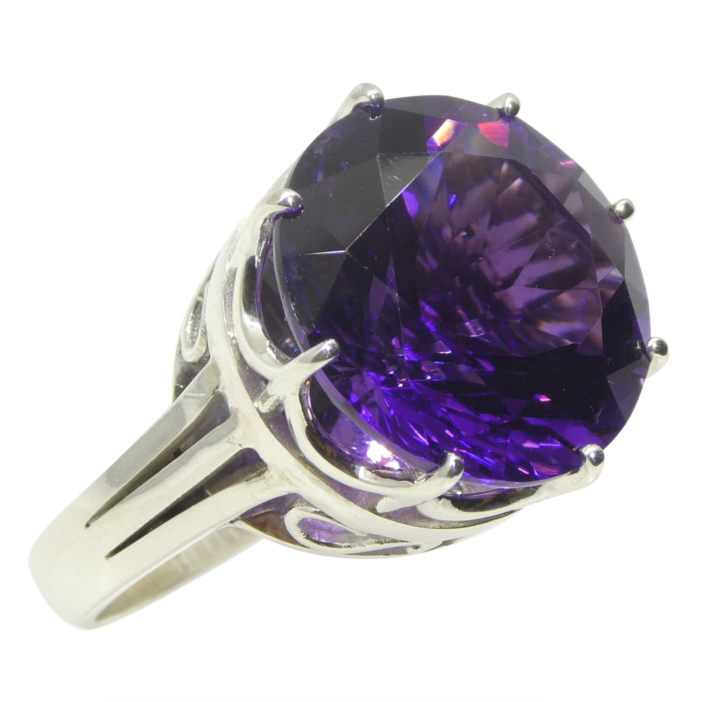 20.62ct Round Purple Amethyst Statement Crown Ring set in Sterling Silver - Skyjems Wholesale Gemstones