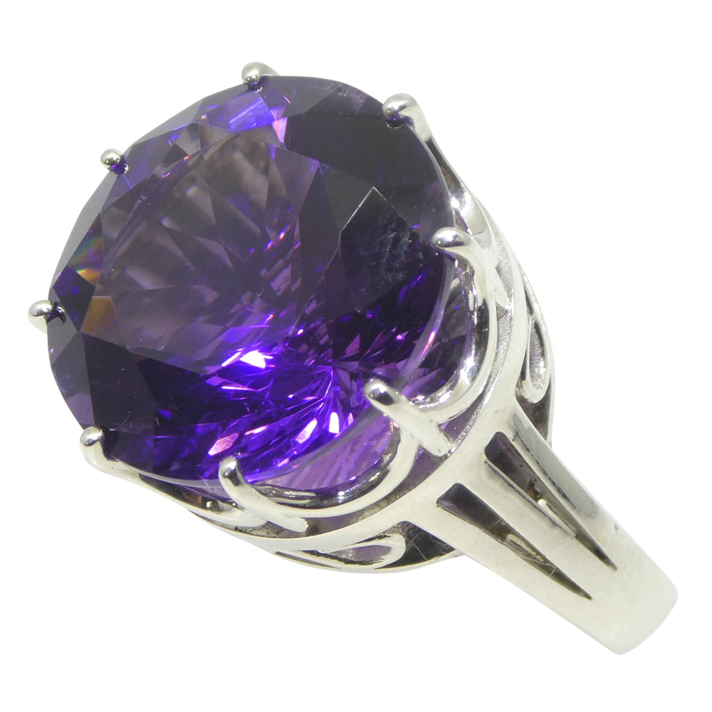 20.62ct Round Purple Amethyst Statement Crown Ring set in Sterling Silver - Skyjems Wholesale Gemstones