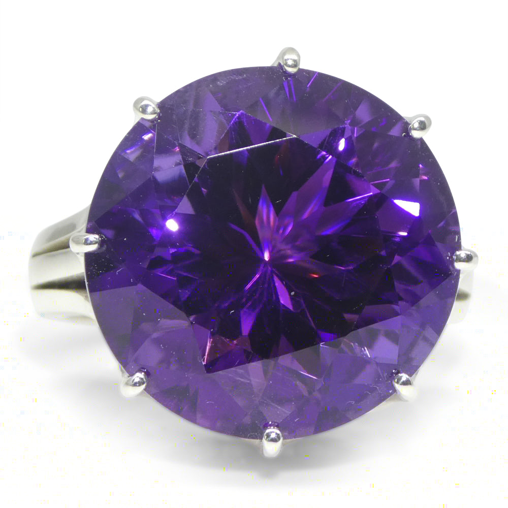20.62ct Round Purple Amethyst Statement Crown Ring set in Sterling Silver - Skyjems Wholesale Gemstones